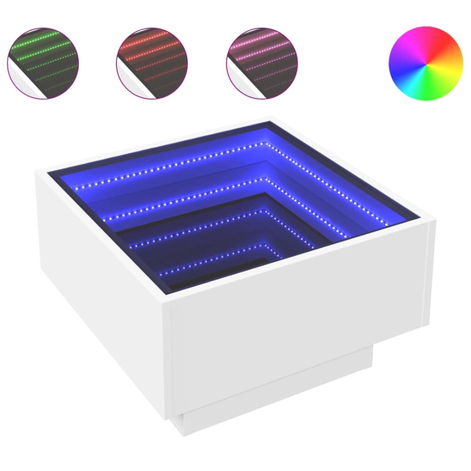 Mesa de centro con LED madera de ingeniería blanca 50x50x30