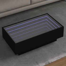 Mesa de centro con LED madera de ingeniería negro 90x50x30