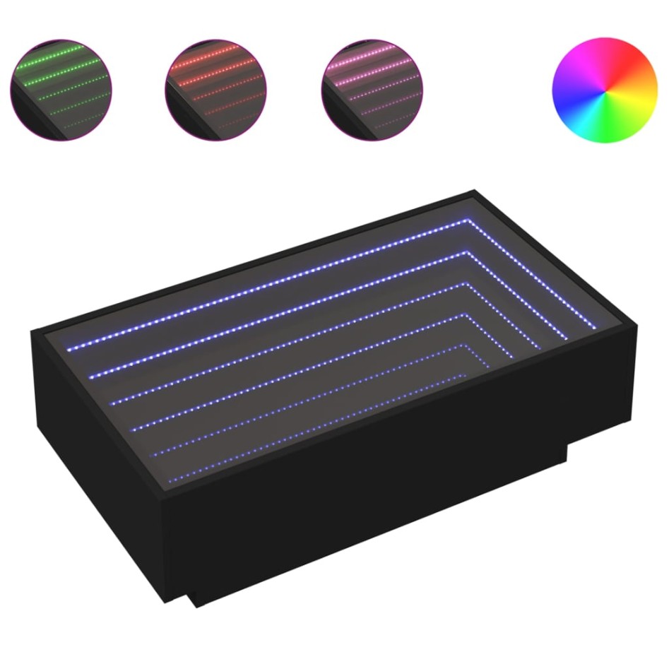 Mesa de centro con LED madera de ingeniería negro 90x50x30