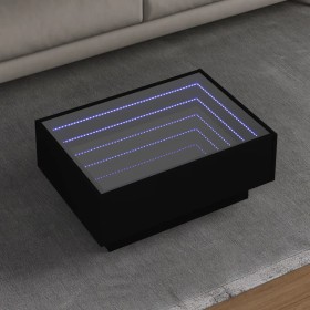 Mesa de centro con LED madera de ingeniería negro 70x50x30