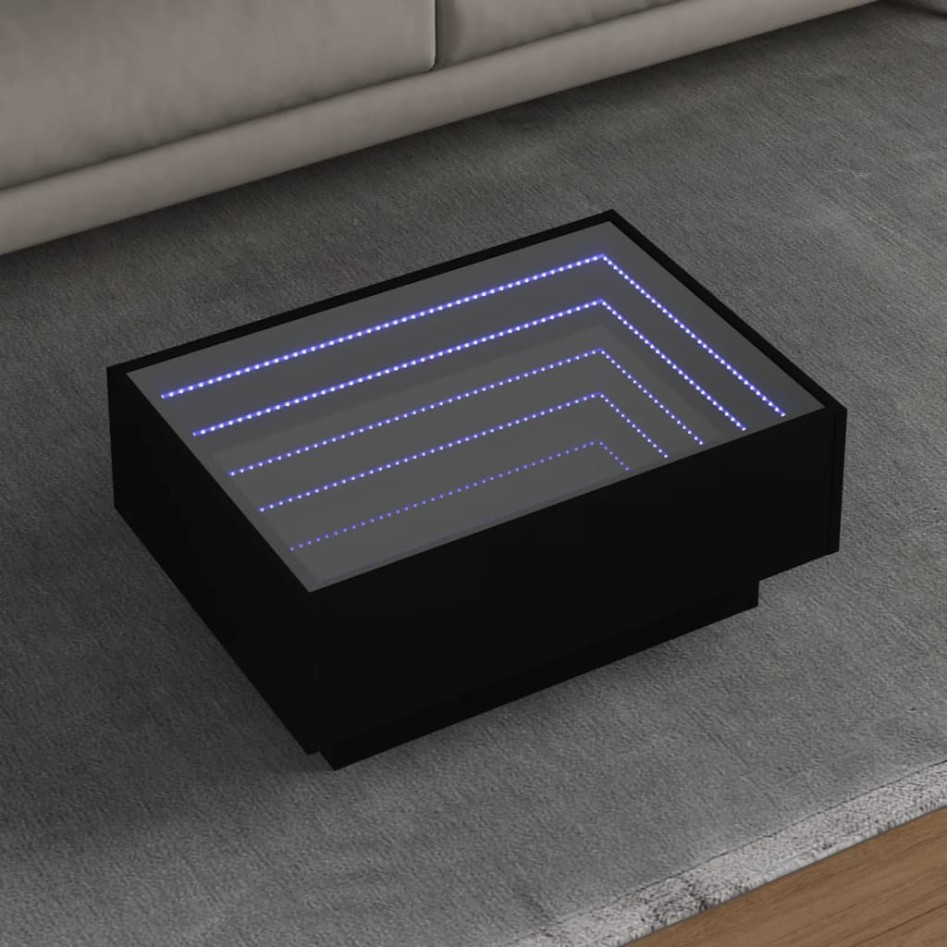 Mesa de centro con LED madera de ingeniería negro 70x50x30