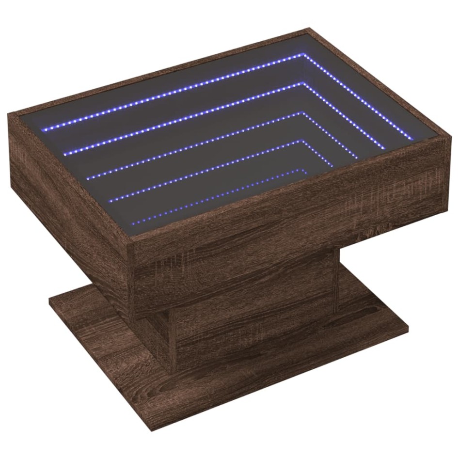 Mesa de centro y LED madera ingeniería marrón roble 70x50x45