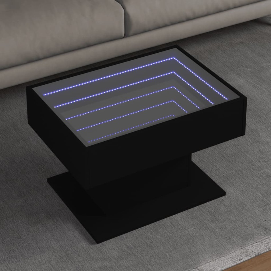 Mesa de centro con LED madera de ingeniería negro 70x50x45