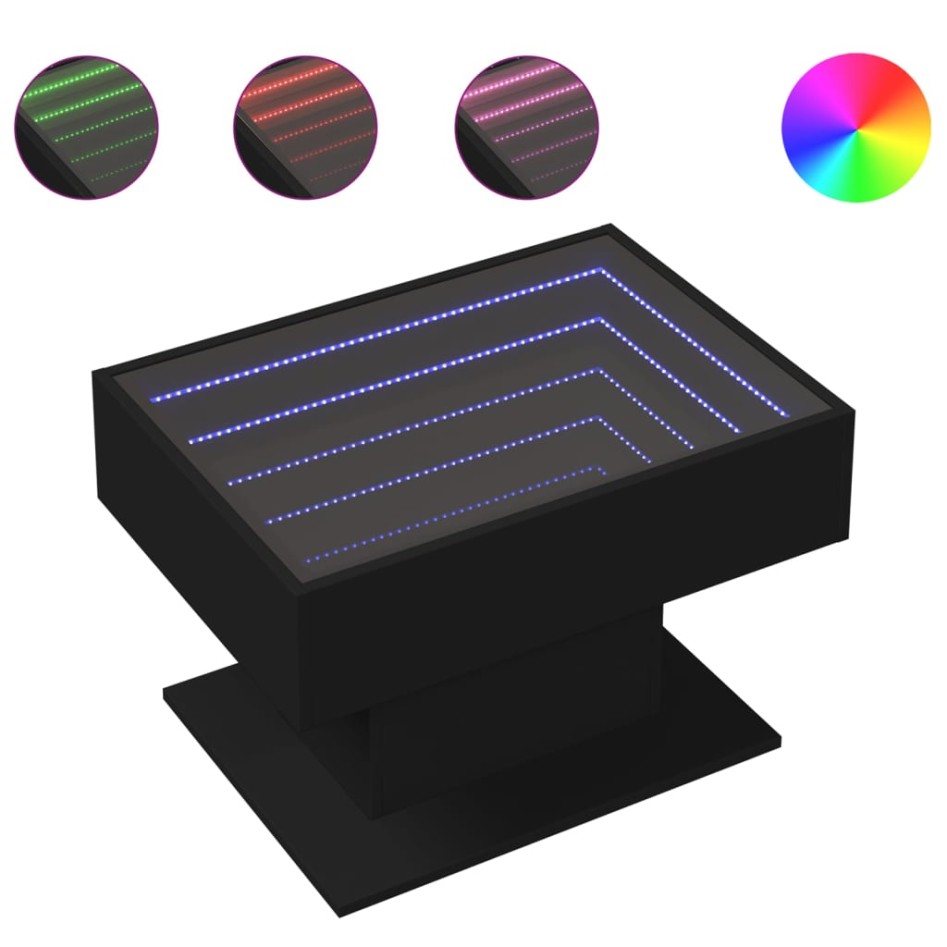 Mesa de centro con LED madera de ingeniería negro 70x50x45