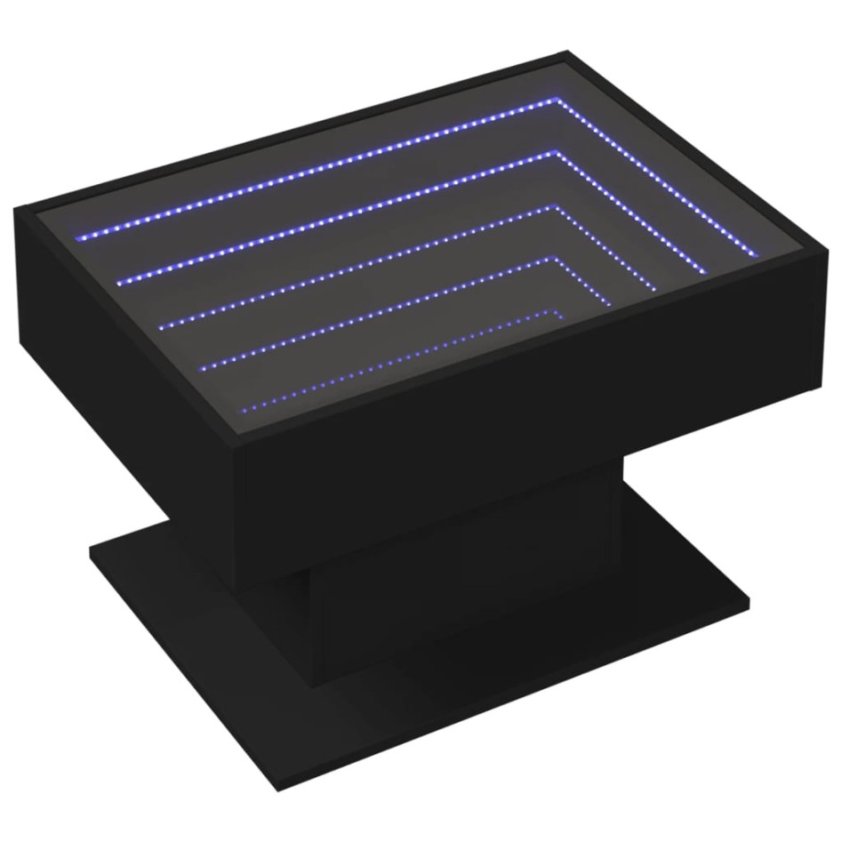 Mesa de centro con LED madera de ingeniería negro 70x50x45