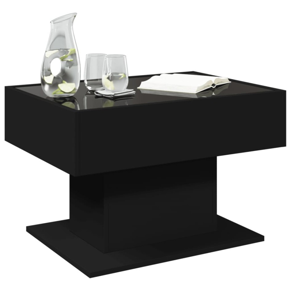 Mesa de centro con LED madera de ingeniería negro 70x50x45