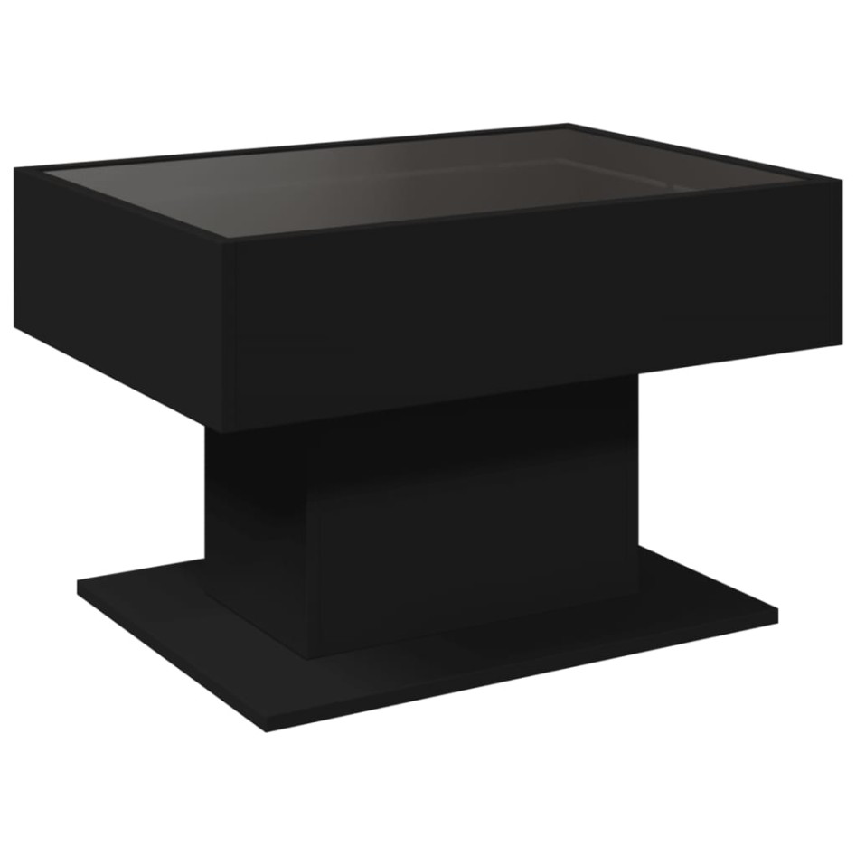 Mesa de centro con LED madera de ingeniería negro 70x50x45