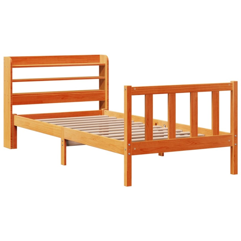 Estructura cama con cabecero madera pino marrón cera 75x190