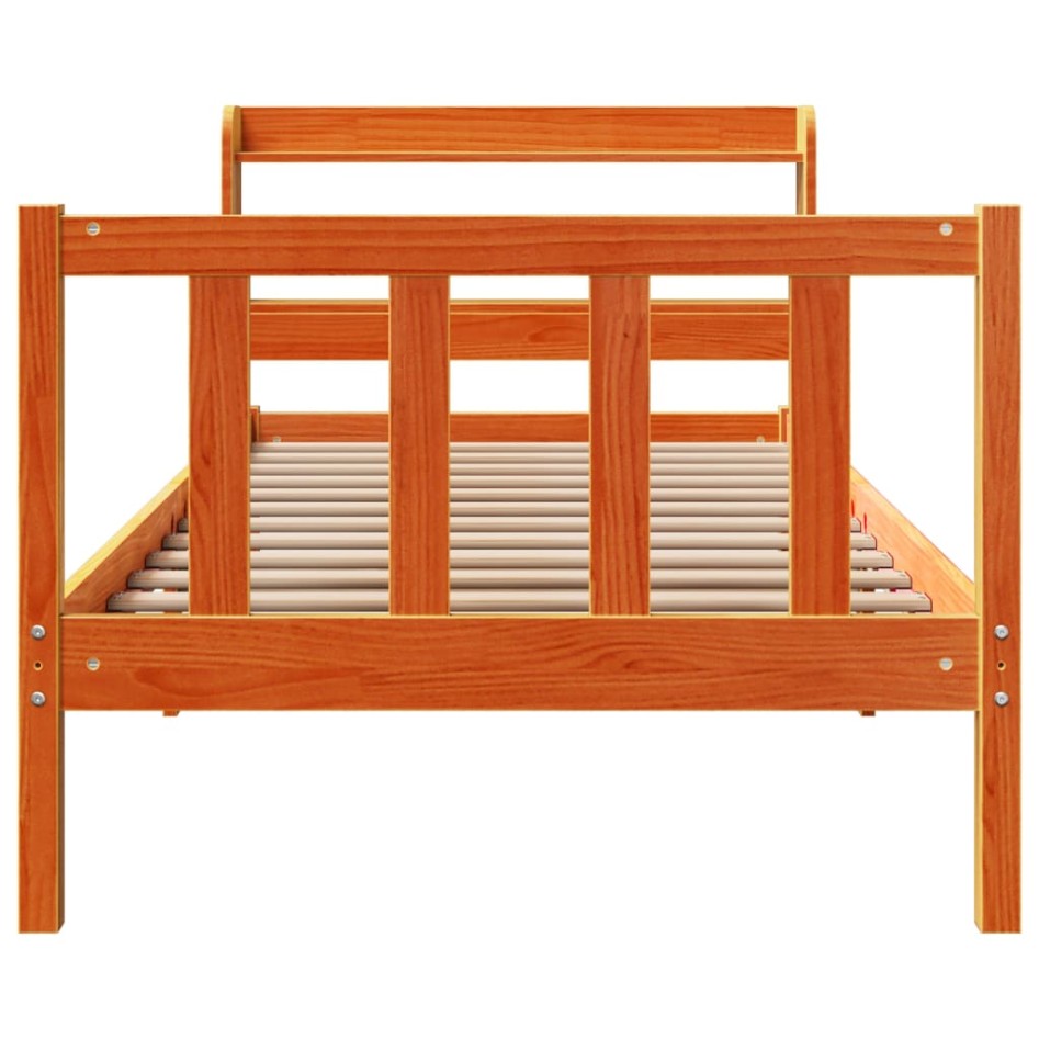 Estructura cama con cabecero madera pino marrón cera 75x190