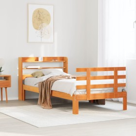 Estructura cama con cabecero madera pino marrón cera 100x200