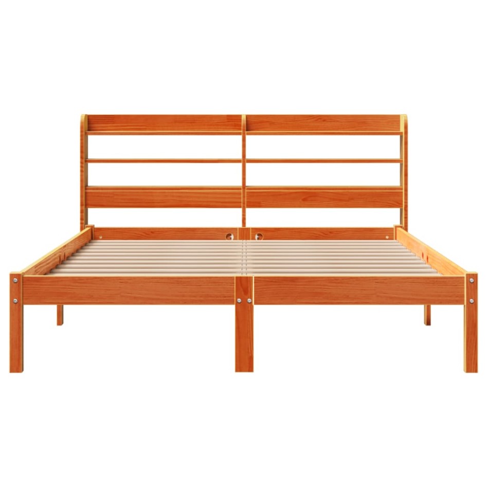 Estructura cama con cabecero madera pino marrón cera 140x200