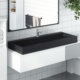 Lavabo de fundición de mineral/mármol negro mate 120x46x11