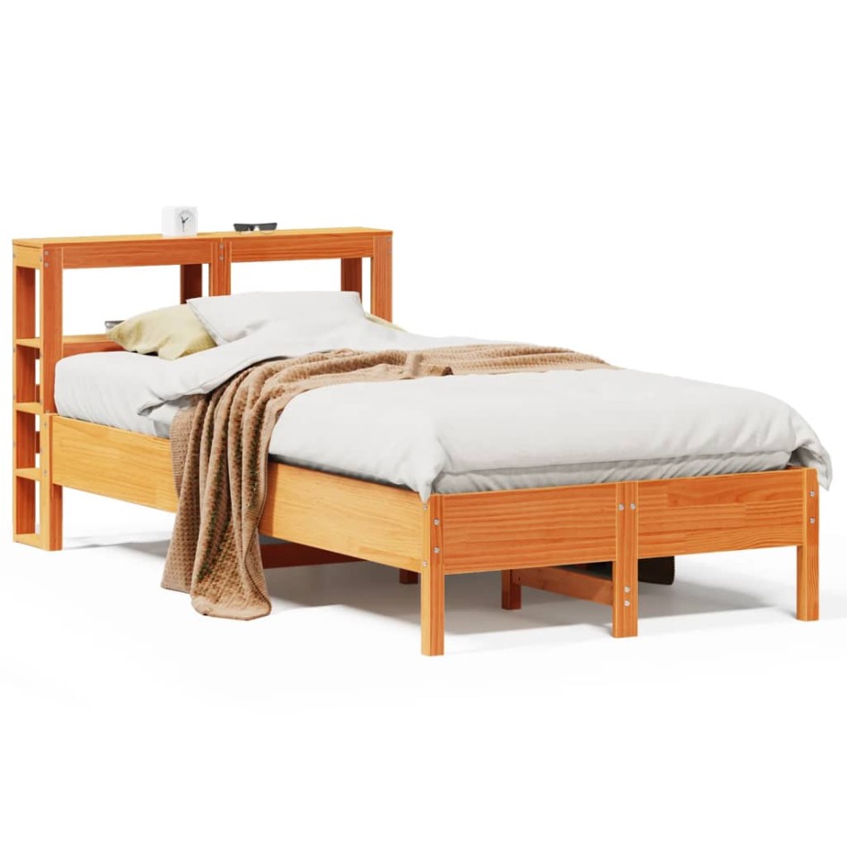 Cama sin colchón madera maciza de pino marrón cera 120x200