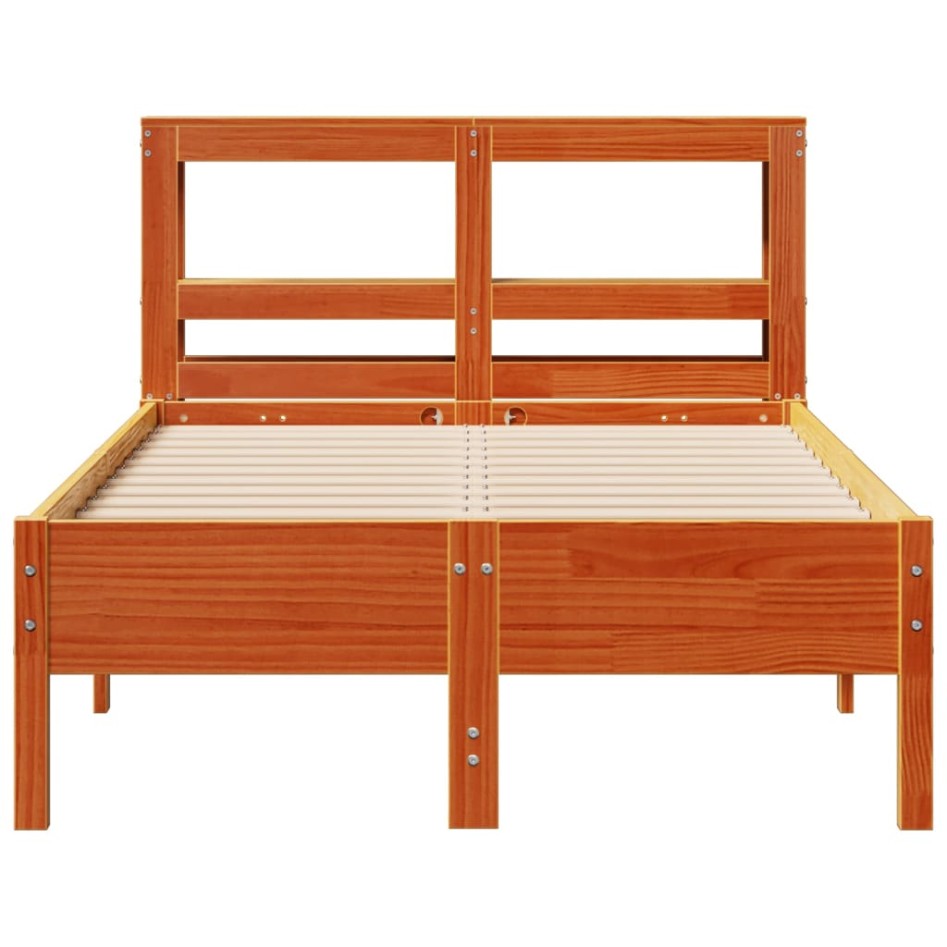 Cama sin colchón madera maciza de pino marrón cera 120x200