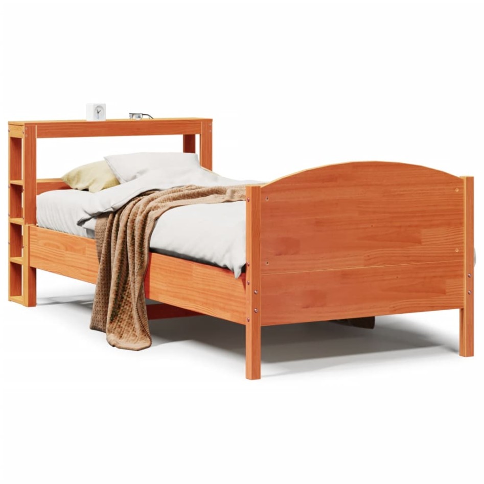 Cama sin colchón madera maciza de pino marrón cera 100x200
