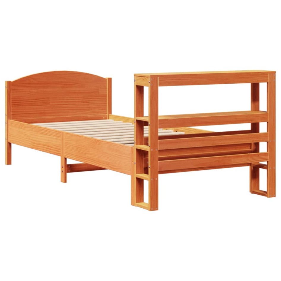 Cama sin colchón madera maciza de pino marrón cera 100x200