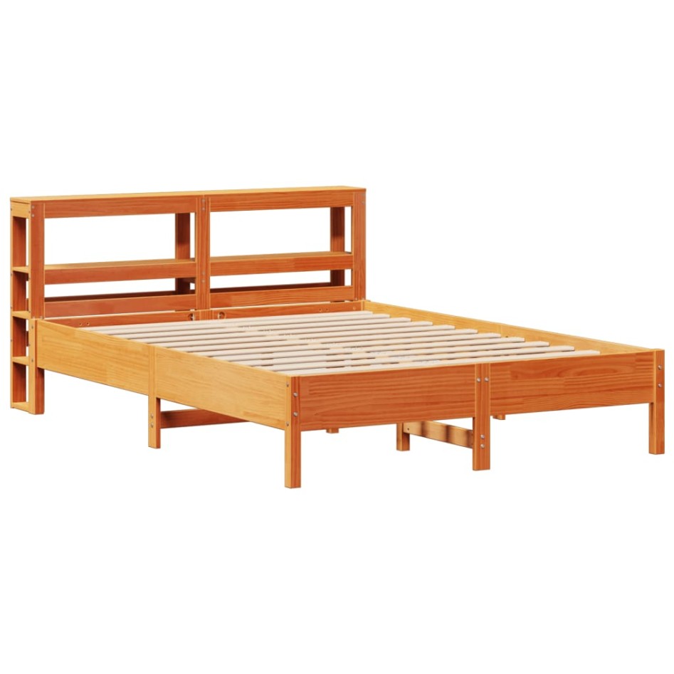 Cama sin colchón madera maciza pino marrón cera 150x200
