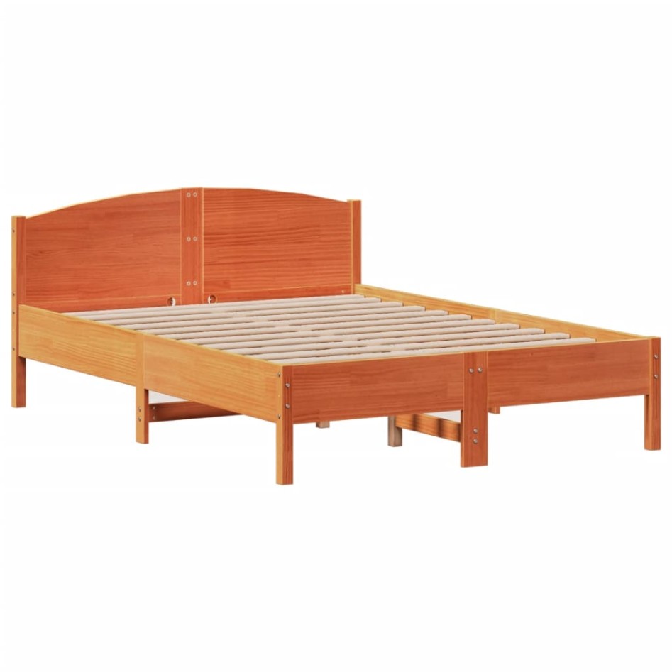 Cama sin colchón madera maciza de pino marrón cera 160x200