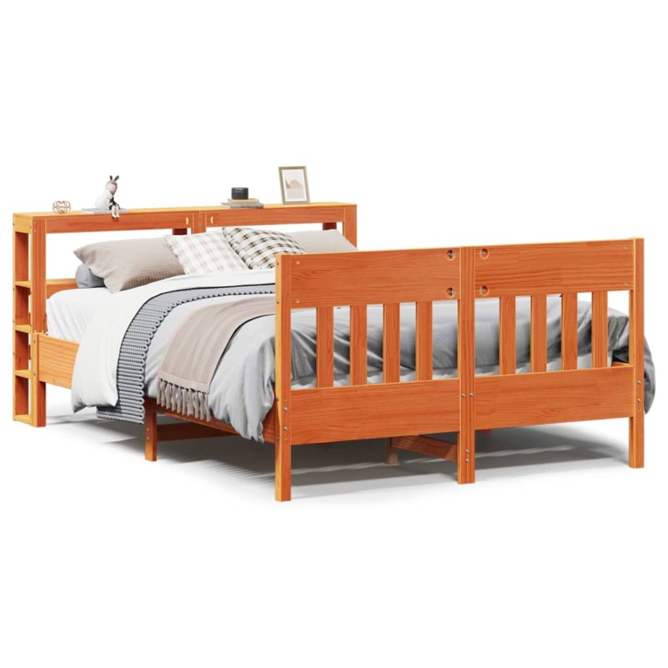 Cama sin colchón madera maciza pino marrón cera 150x200