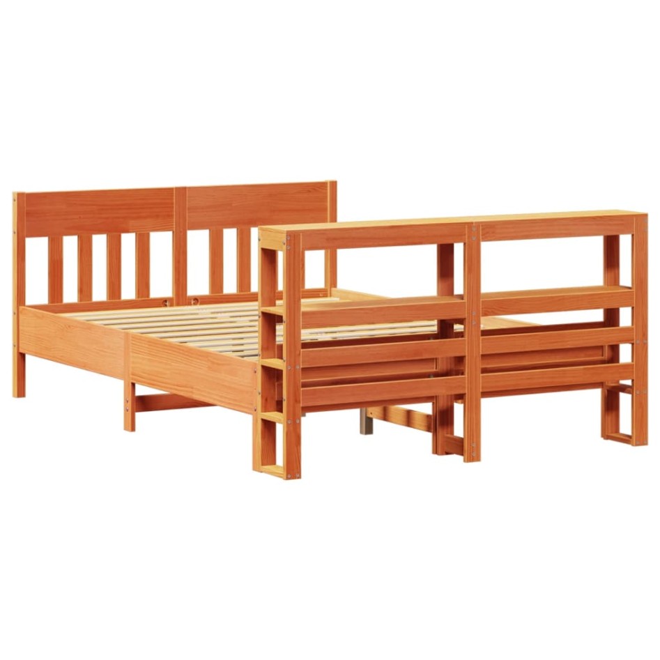 Cama sin colchón madera maciza pino marrón cera 150x200