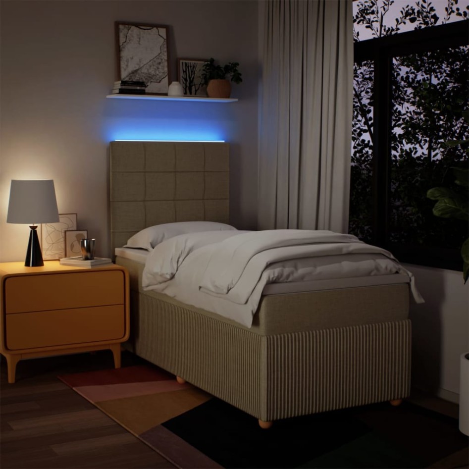 Cama box spring con colchón tela color crema 80x200