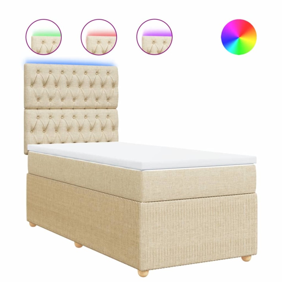 Cama box spring con colchón tela color crema 80x200