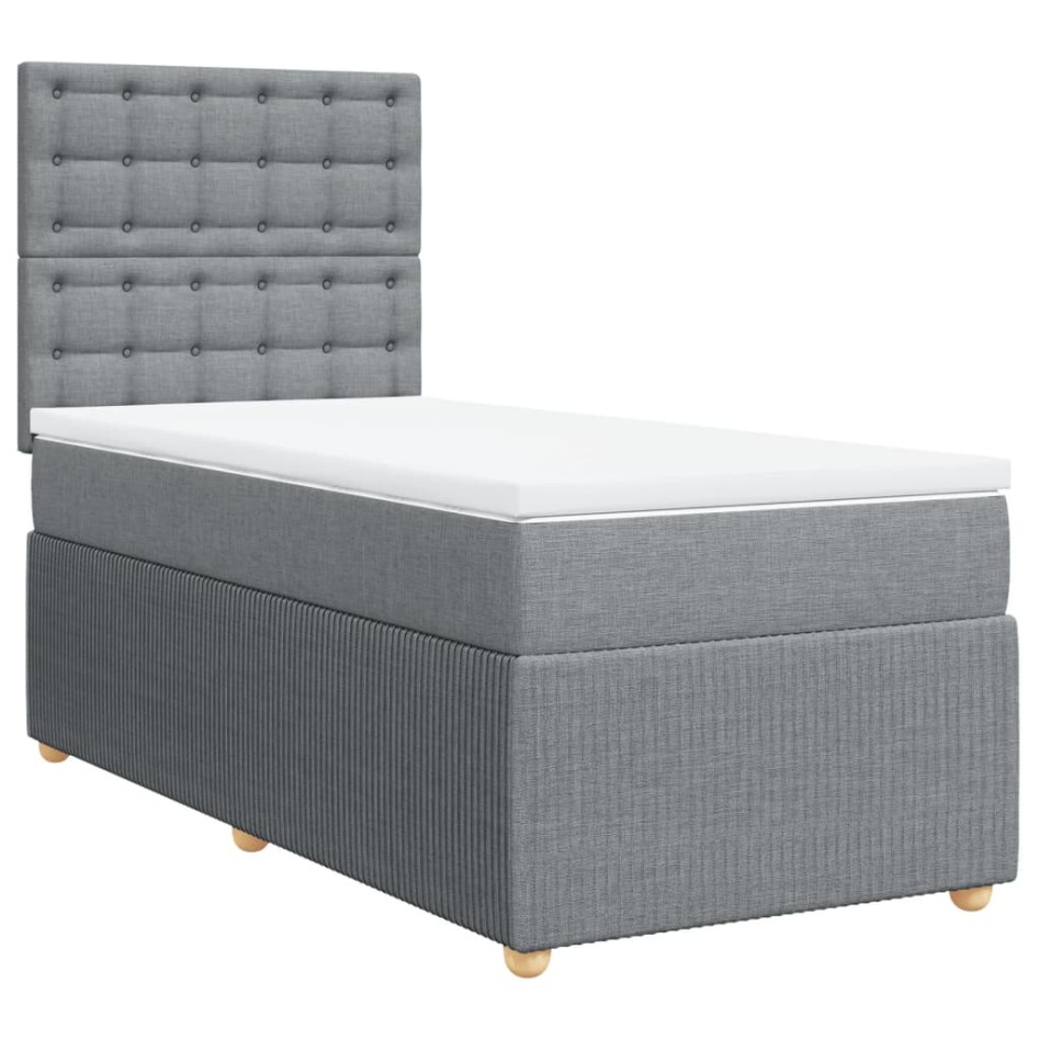 Cama box spring con colchón tela gris claro 80x200