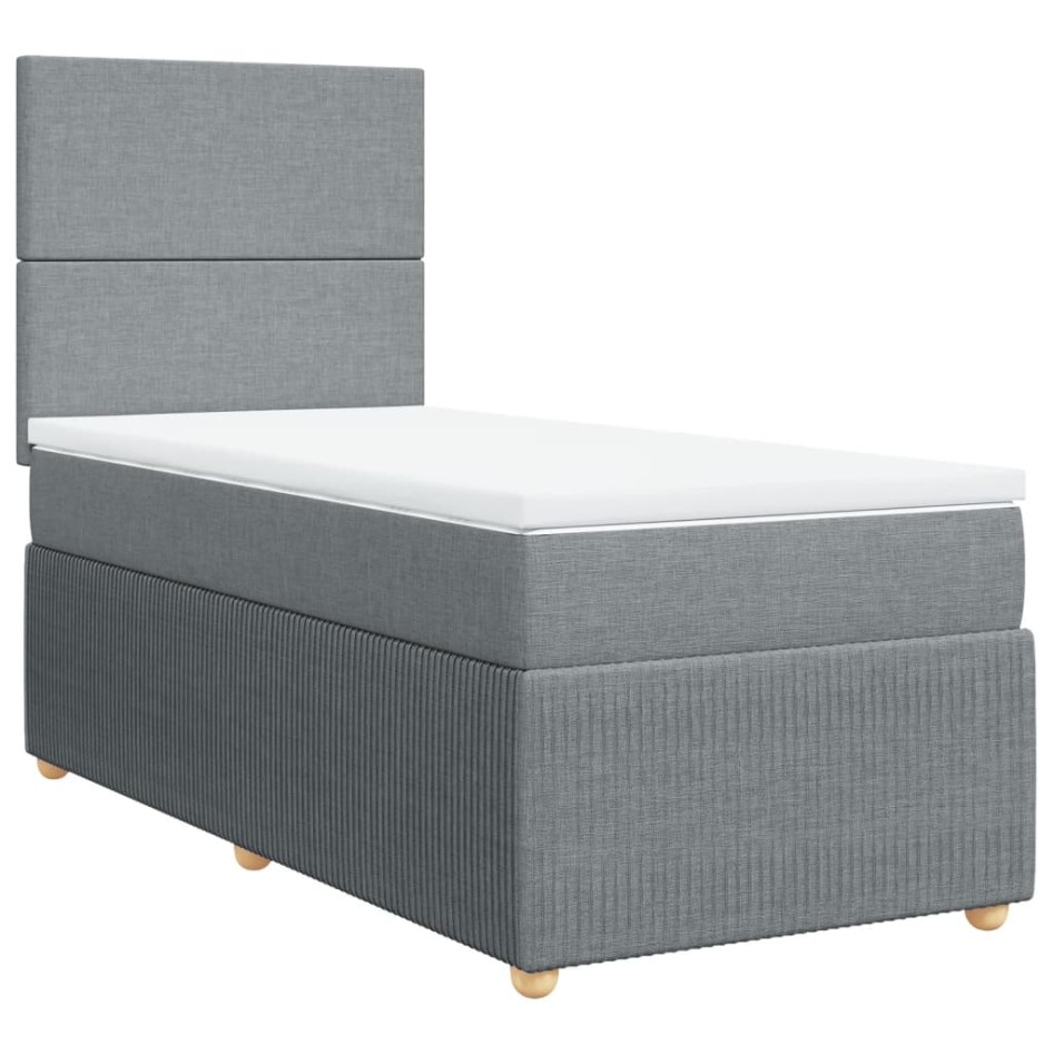 Cama box spring con colchón tela gris claro 90x200