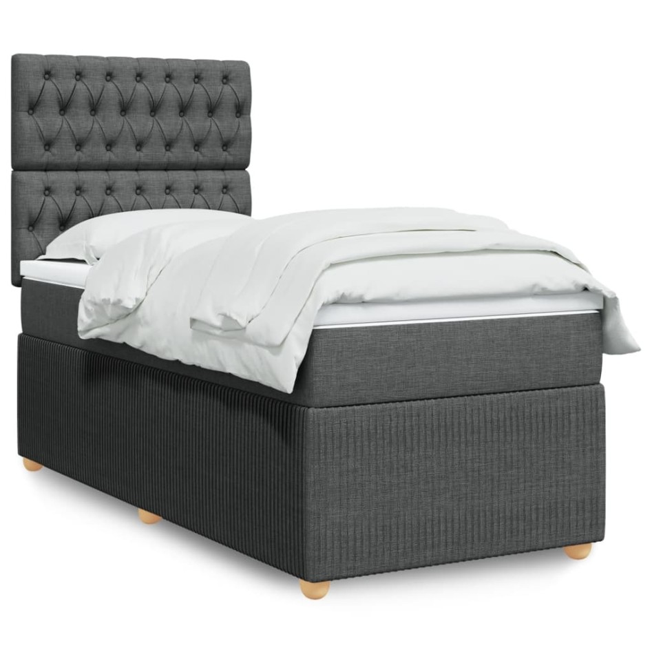 Cama box spring con colchón tela gris oscuro 90x200