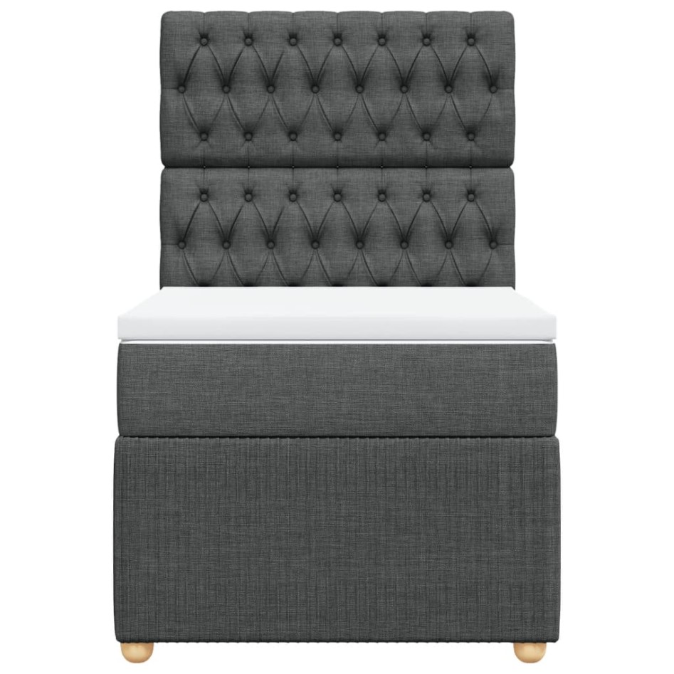 Cama box spring con colchón tela gris oscuro 90x200