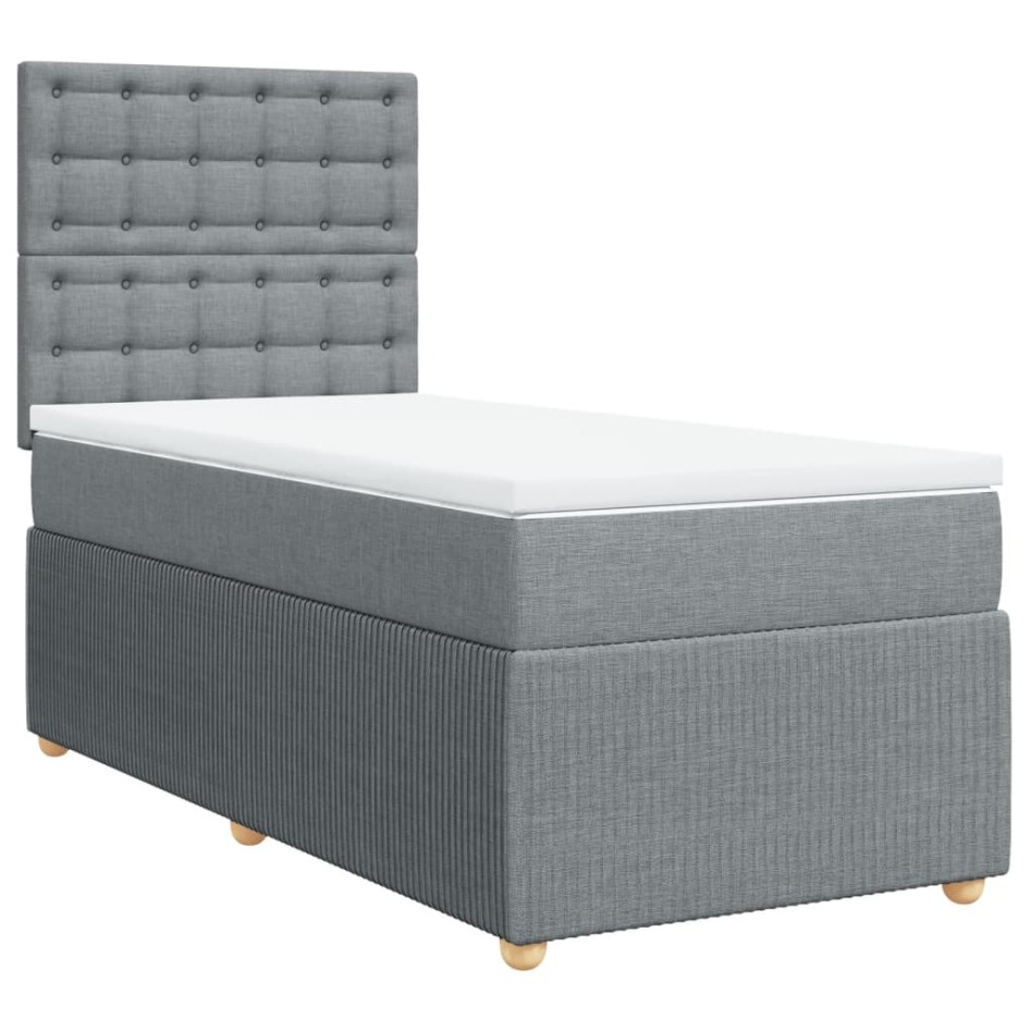 Cama box spring con colchón tela gris claro 90x200