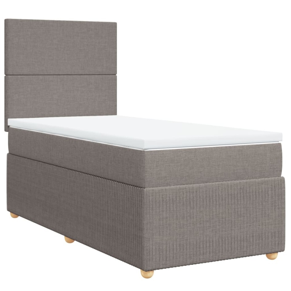 Cama box spring con colchón tela gris taupe 100x200