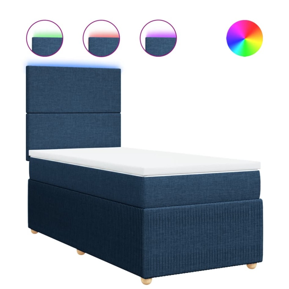 Cama box spring con colchón tela azul 100x200