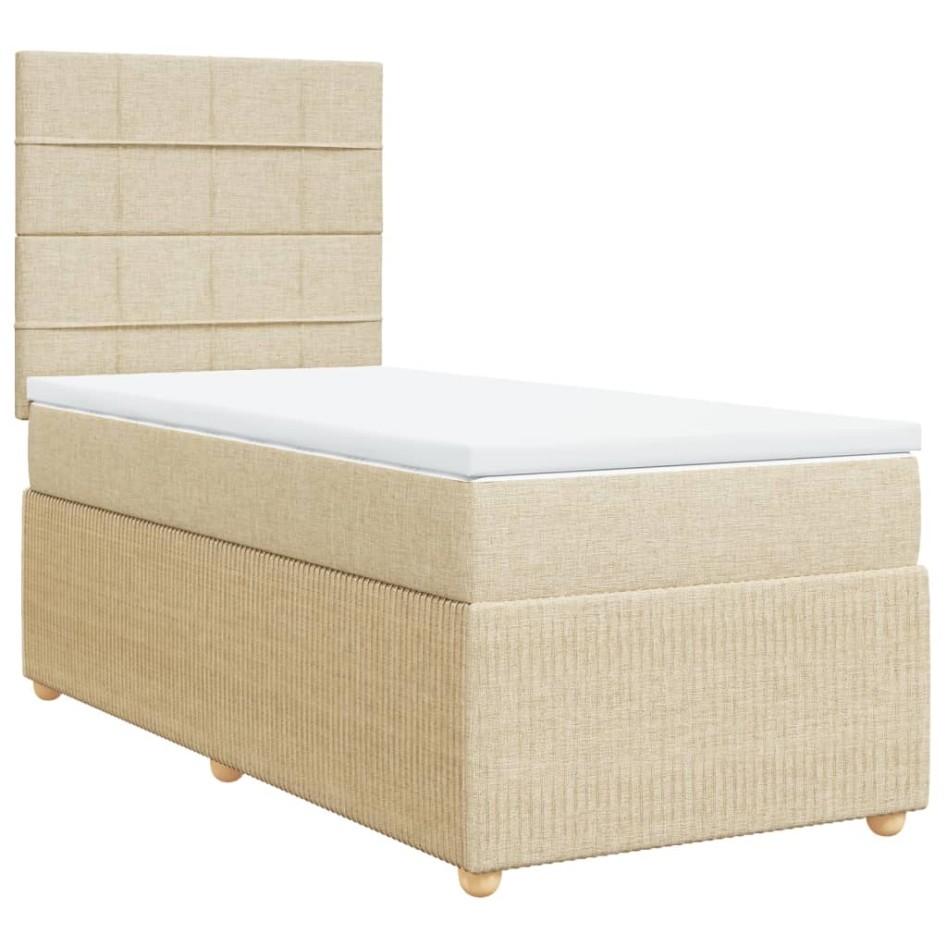 Cama box spring con colchón tela color crema 100x200