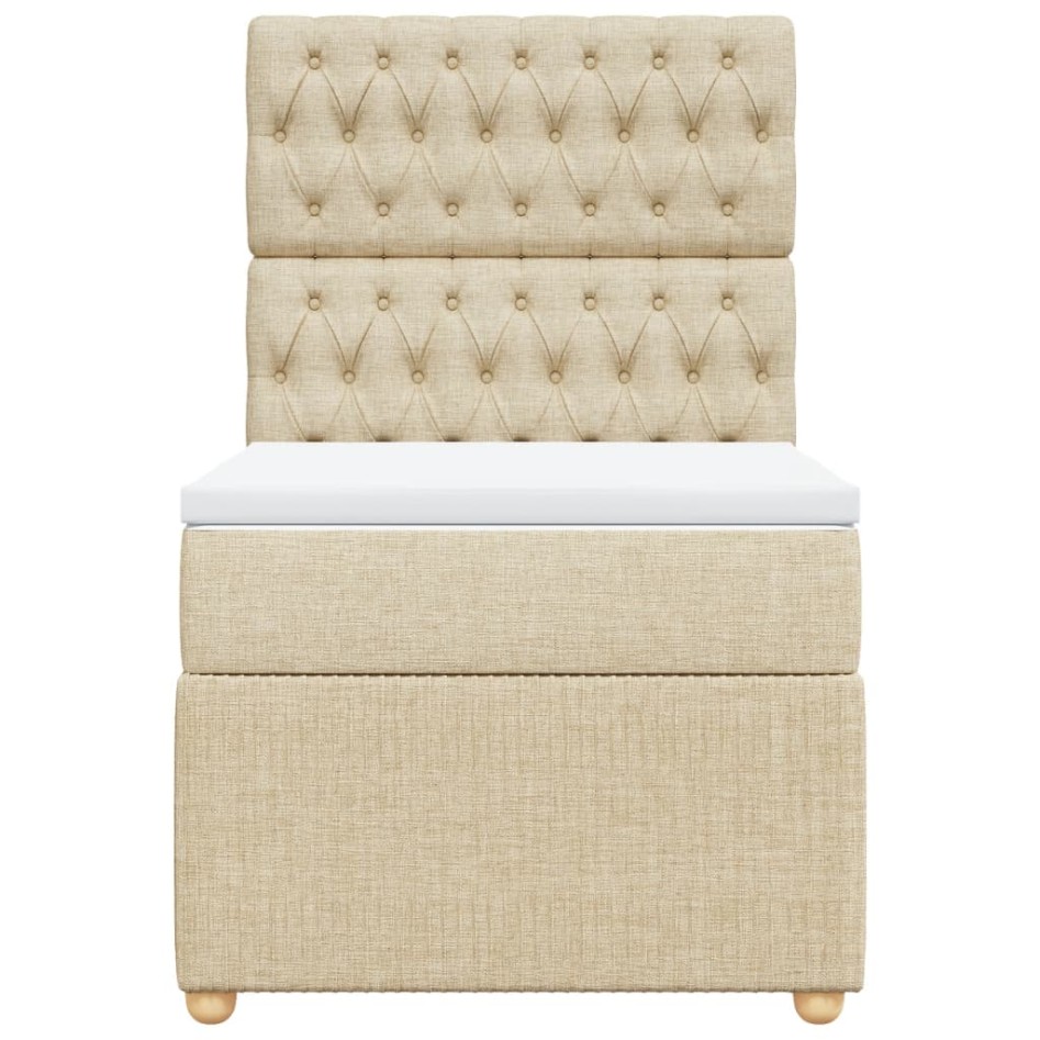 Cama box spring con colchón tela color crema 100x200