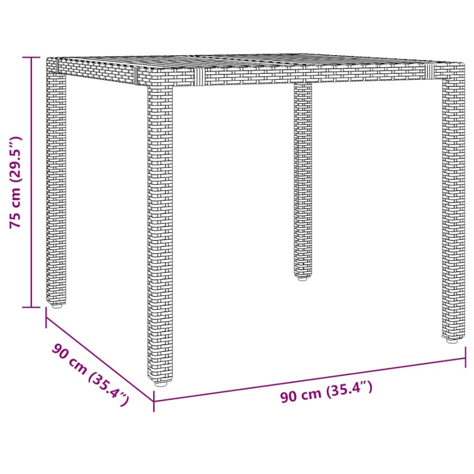 Mesita y sillas jardín 3 pzas y cojines ratán sintético