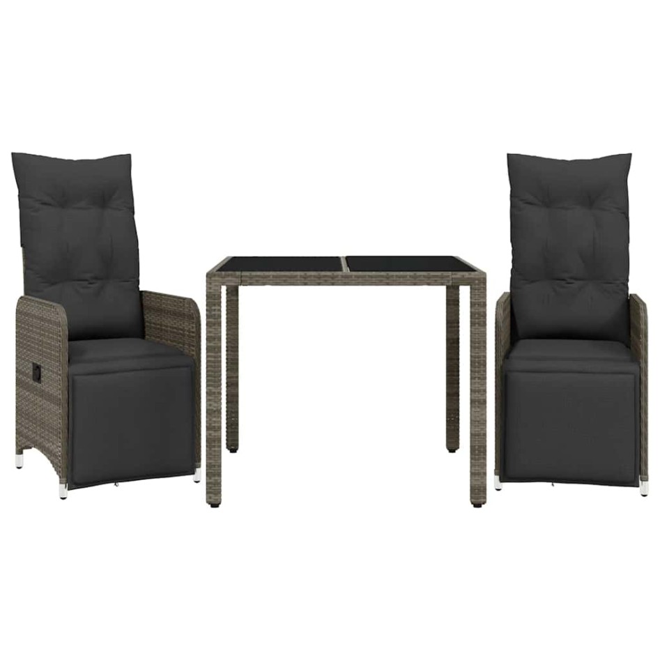 Mesita y sillas jardín 3 pzas y cojines ratán sintético