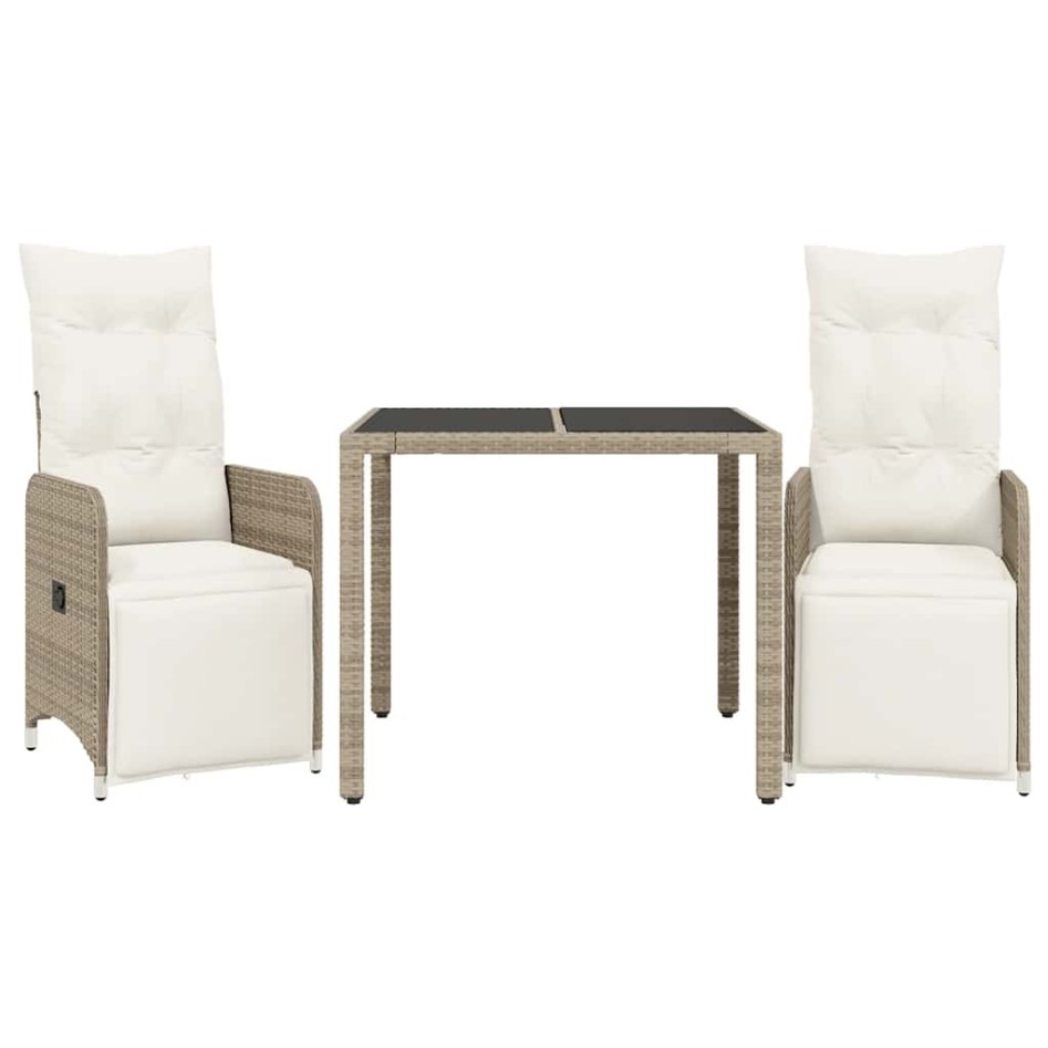 Mesita y sillas jardín 3 pzas y cojines ratán sintético