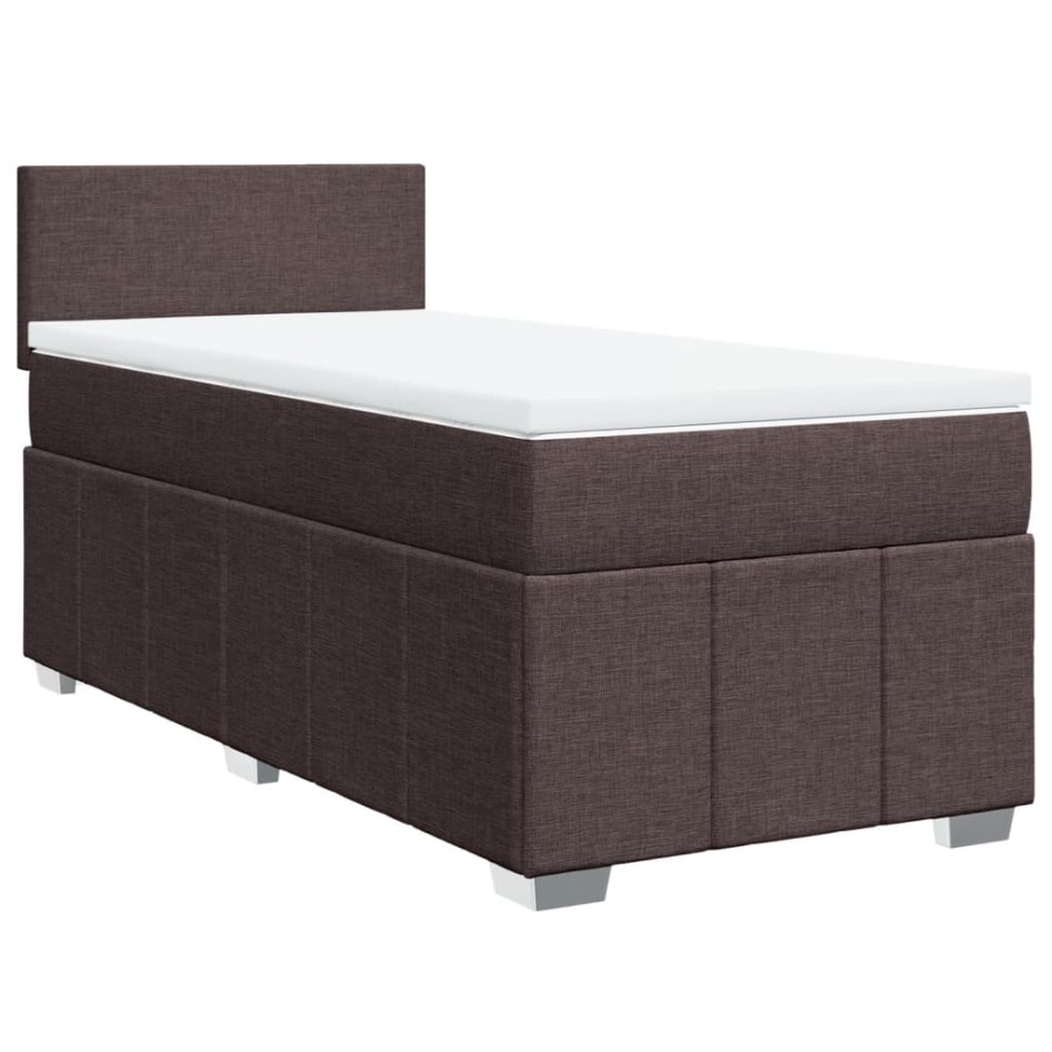 Cama box spring con colchón tela marrón oscuro 80x200