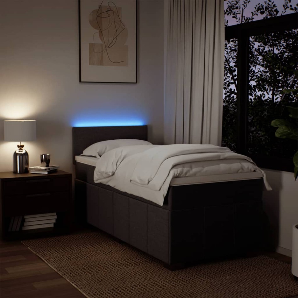 Cama box spring con colchón tela marrón oscuro 80x200