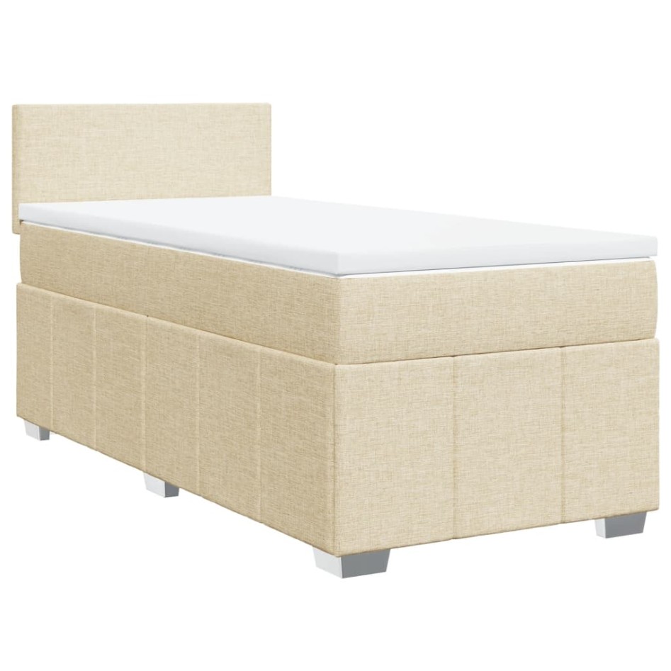 Cama box spring con colchón tela color crema 80x200
