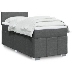 Cama box spring con colchón tela gris oscuro 90x190