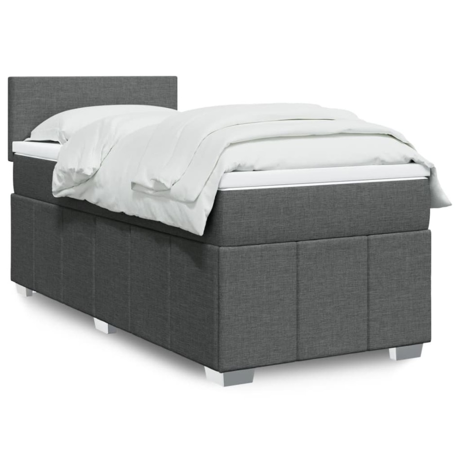 Cama box spring con colchón tela gris oscuro 90x190