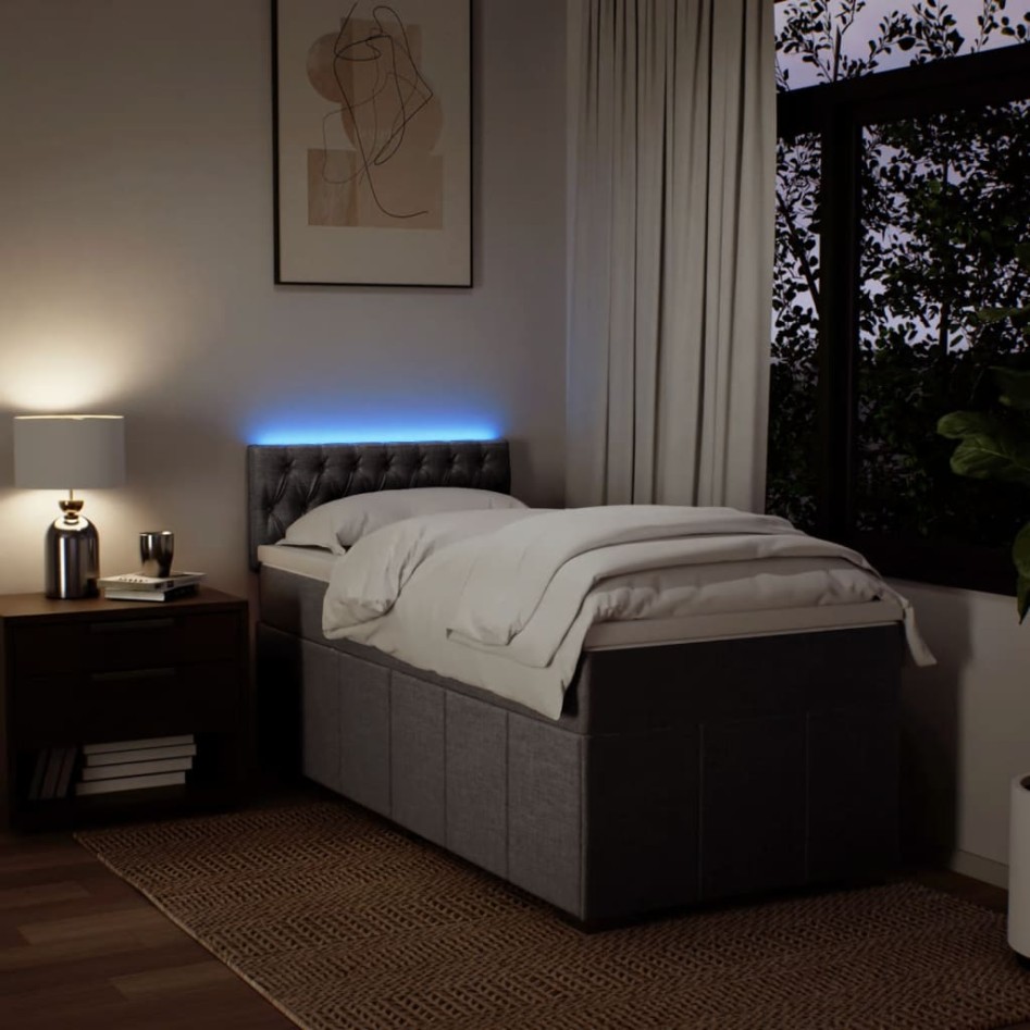 Cama box spring con colchón tela gris taupe 90x190