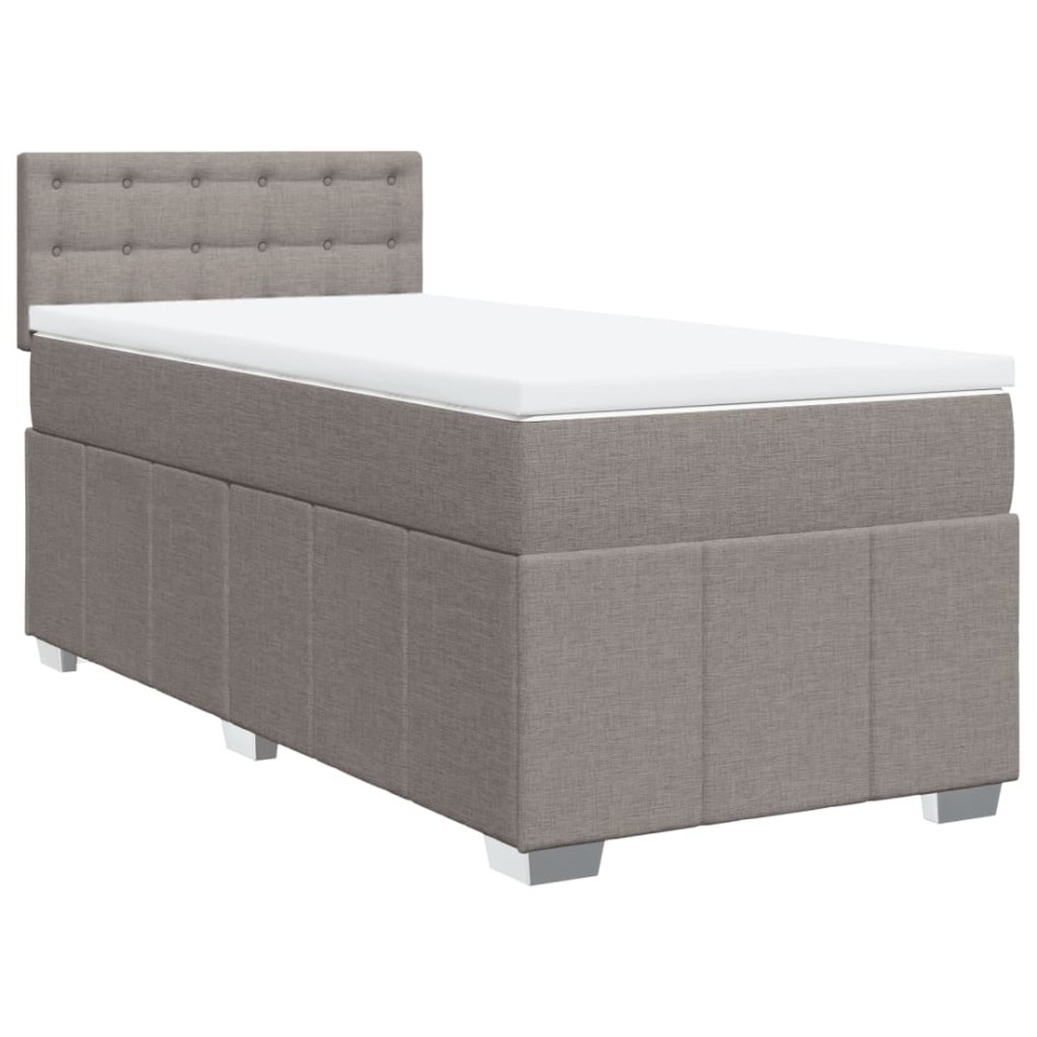 Cama box spring con colchón tela gris taupe 90x190