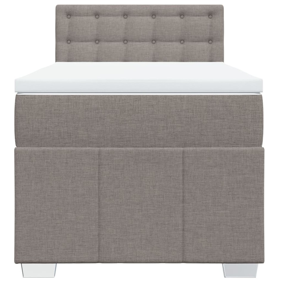 Cama box spring con colchón tela gris taupe 90x190