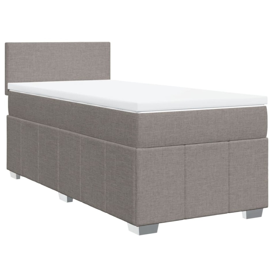 Cama box spring con colchón tela gris taupe 90x200