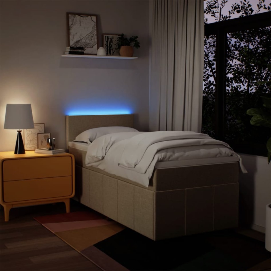 Cama box spring con colchón tela gris taupe 90x200