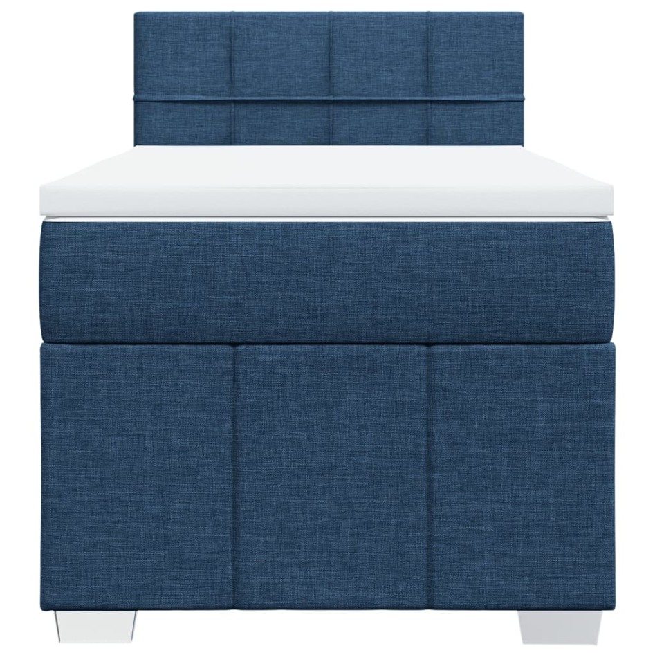 Cama box spring con colchón tela azul 90x200