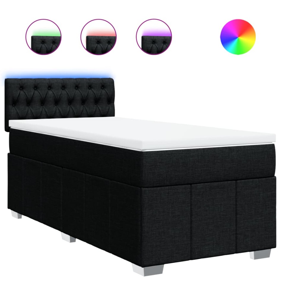 Cama box spring con colchón tela negro 90x200